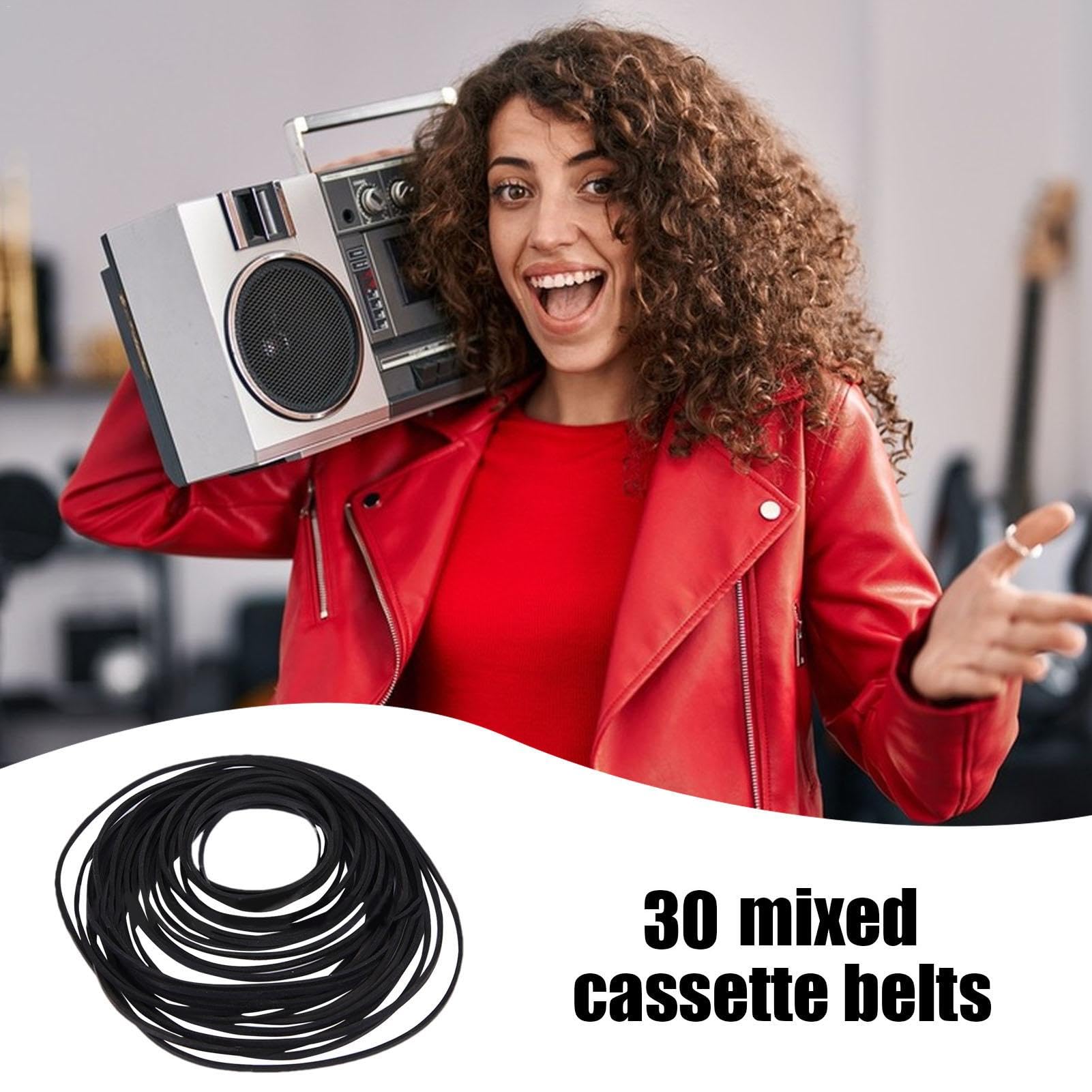 Generic Rubber Record Player Belt - 30 Mixed Sizes (26-85mm) - Cassette Repair Device - No Vibrato - Black