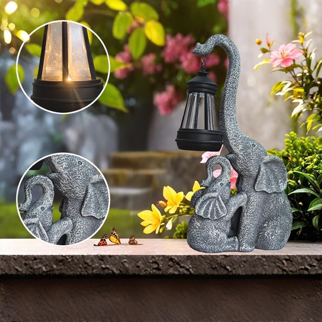 Solar Garden Outdoor Decor Statues Grey Elephant Family with Light - Outside - Outdoor Decorations Sculptures for Patio Yard Lawn Walkway Ornaments Gifts for Mom Grandma Birthday