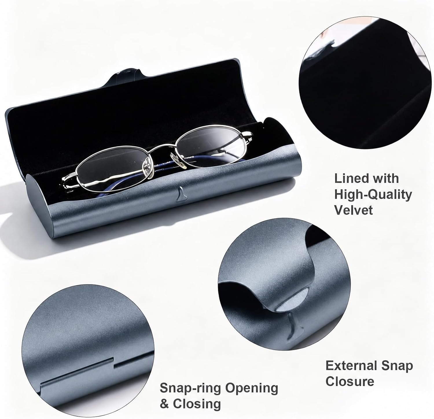 LILIWER Slim Aluminium Hard Shell Eyeglass Case, Portable Travel Metal Spectacles Protection, with Cleaning Cloth image 2