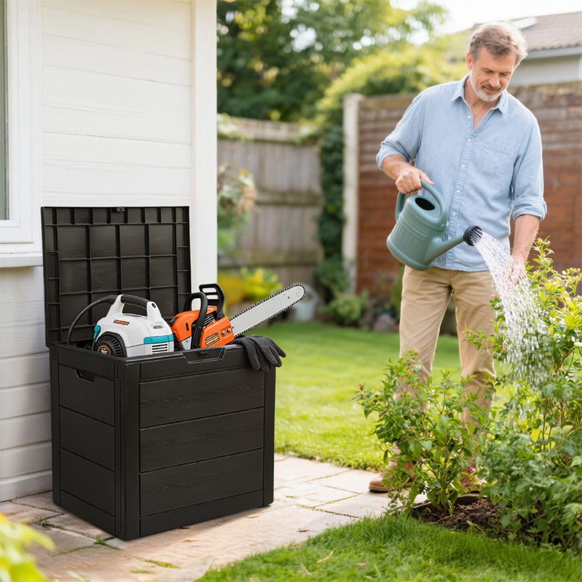 Mobiclinic®, Baule da Esterno, 120L, in Resina, per Giardino, Patio, Balcone, 56x43x53 cm, Impermeabile, Coperchio Incernierato, Chiusura a Scatto, Maniglie, Montaggio senza Attrezzi, Boxly