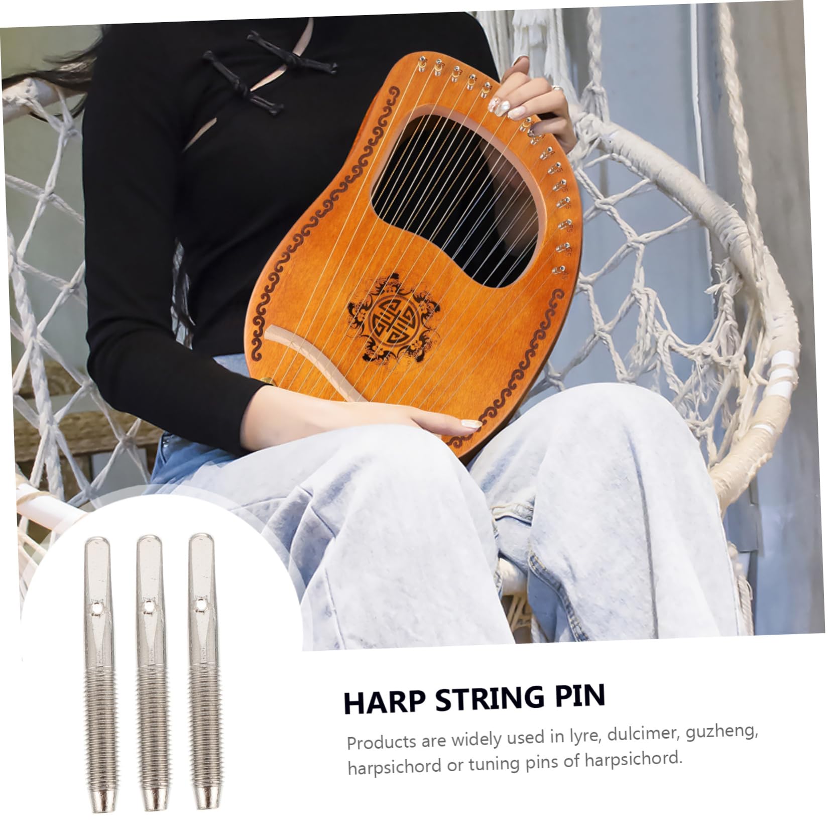 Levemolo 3sets Stringed Instrument Tuning Pins Harp Pin Kit 5mm Diameter Thread 4mm Adjusting Diameter for Harpsichord 7pcs*3