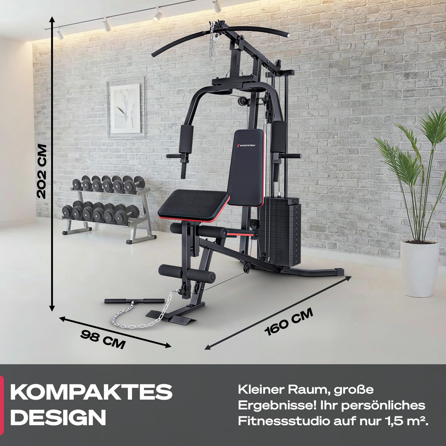 Kraftstation für zuhause, Multifunktion Fitnessstation, Bauchtrainer, Home Gym, 60 kg Gewichte, Butterfly, Beinstrecker, Latzugstange, Bizepscurl, Ganzkörpertraining, Multigym, HGX50