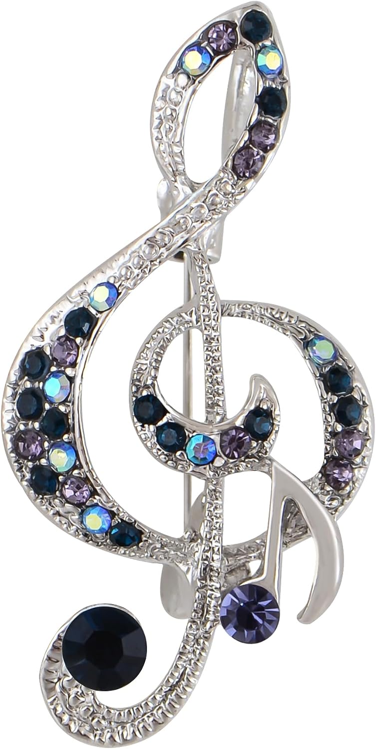 Alilang Elegant Rhinestone Crystal Treble Clef Music Note Brooch Pin – for Scarf, Sweater, Wedding, Christmas Costume Accessories