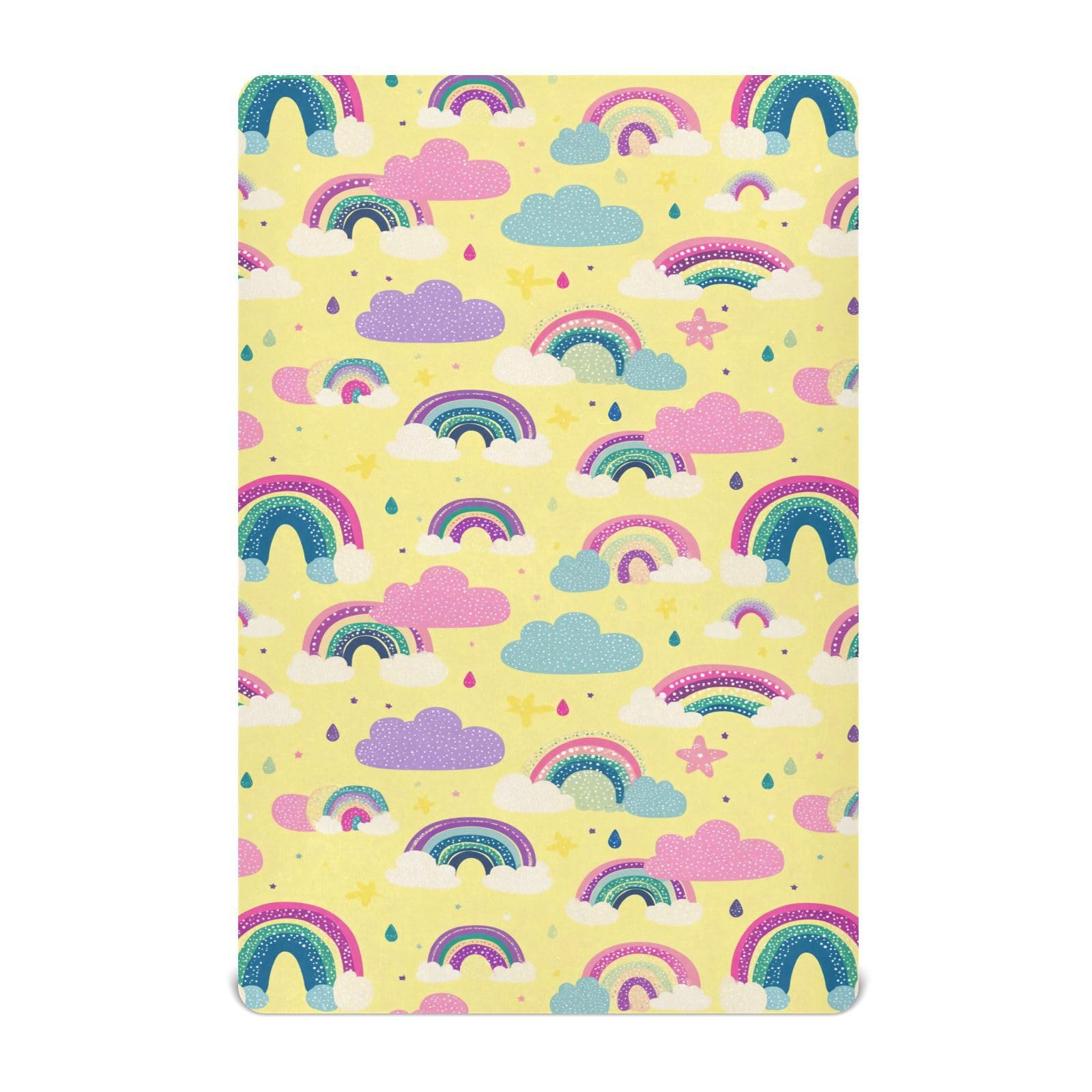 Crib Sheet Breathable Soft Crib Mattress Sheet for Baby Toddler Boys Girls Fitted Pack n Play Crib Sheet Fit Standard Crib Mattress 39 x 27 Inch Cute Yellow Rainbow Cloud