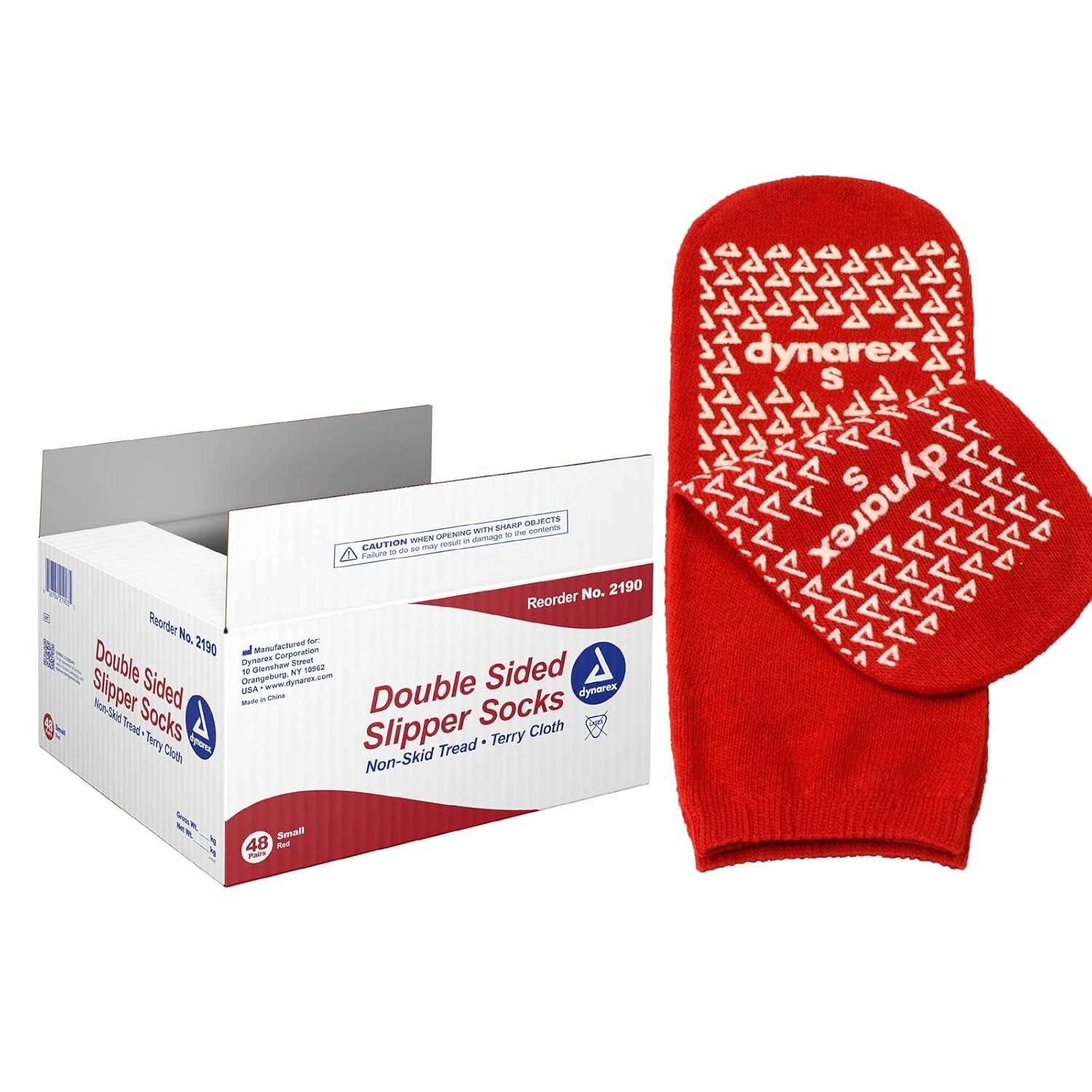 Dynarex Double Sided Non-Skid Socks - Non-Slip Hospital Slipper Socks with Grips, Unisex - Polyester-Spandex Blend - Warm, Fuzzy, No Latex - Small, 48 Pairs per Case
