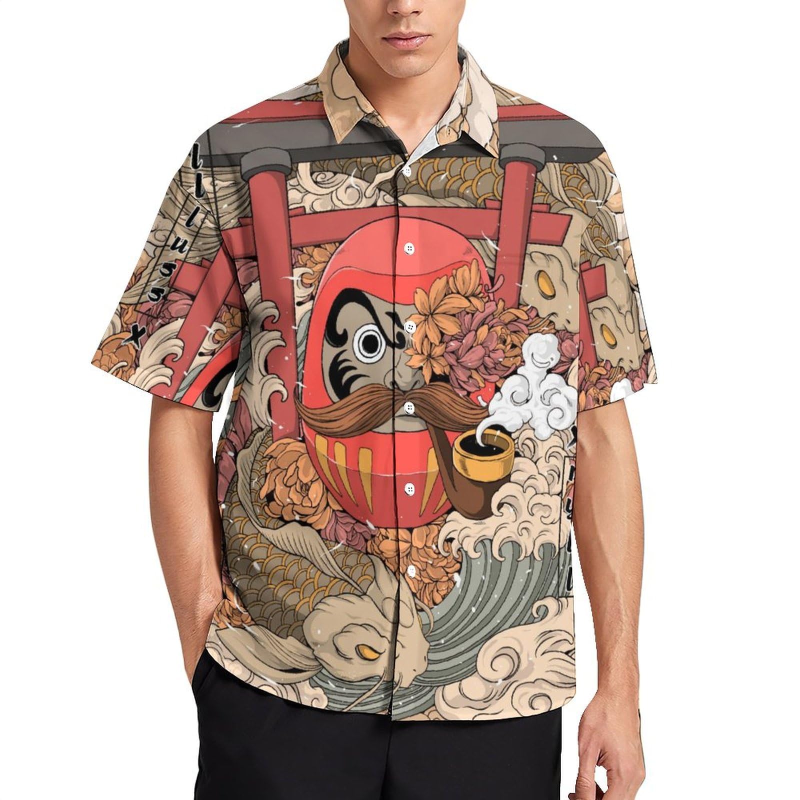 Amazon.co.jp: シャツ 半袖 メンズ アロハシャツ 福だるま