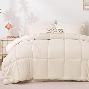 Love's cabin Twin Comforter Set Beige, 5 Pieces Twin Bed in a Bag, All Season Bedding Sets with 1 Comforter, 1 Flat Sheet, 1 Fitted Sheet, 1 Pillowcase and 1 Pillow Sham
