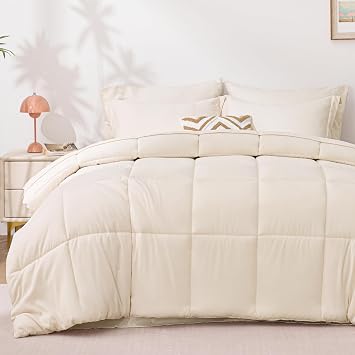 Loves cabin Full Comforter Set Beige, 7 Pieces Full Bed in a Bag, All Season Bedding Sets with 1 Comforter, 1 Flat Sheet, 1 Fitted Sheet, 2 Pillowcase and 2 Pillow Sham