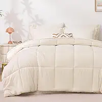 Love's cabin Conjunto de edredom king size bege, 7 peças, cama king size em uma bolsa, 1 edredom para todas as estações, 1 lençol de cima, 1 lençol com elástico, 2 fronhas e 2 fronhas