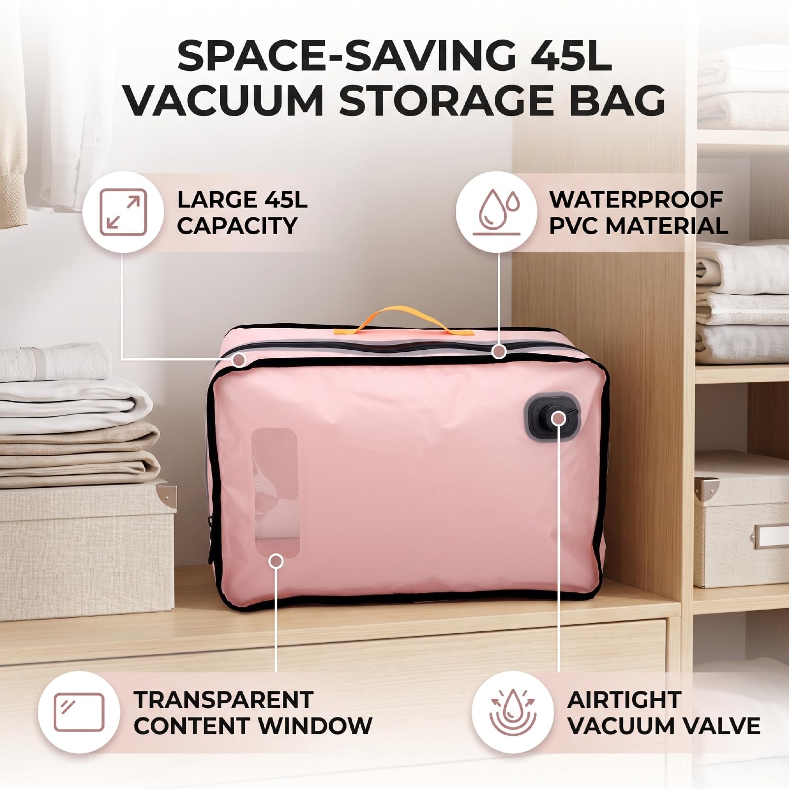 Sac de Compression Sous Vide Pliable pour Voyage, 45 L