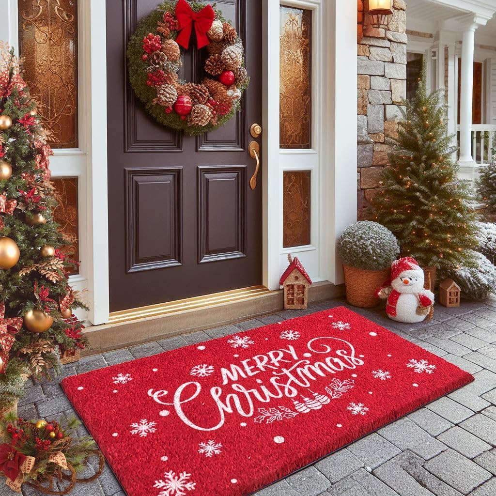 LuxUrux Extra Large Christmas Door Mat 3x5 Feet – Merry Christmas Coir Doormat for Front Porch – Durable Outdoor Holiday Rug with Non-Slip Back – Christmas Welcome Mat Outdoor Décor