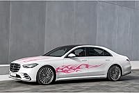 Vista 4 de RUIANTE 4 calcomanías universales de vinilo con diseño de rayas laterales para automóvil, diseño de llama, para automóvil, SUV, sedán (rosa)