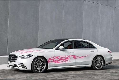 Miniatura 4 de RUIANTE 4 calcomanías universales de vinilo con diseño de rayas laterales para automóvil, diseño de llama, para automóvil, SUV, sedán (rosa)