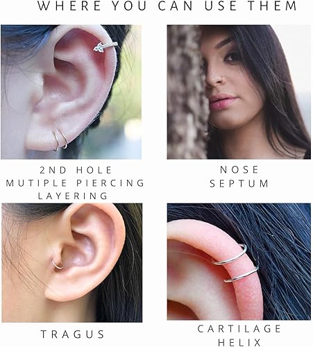 Miniatura 21 de Small Gold or Sterling Silver Huggie Hoop Earrings for Women Girls Cartilage Nose Helix Tragus