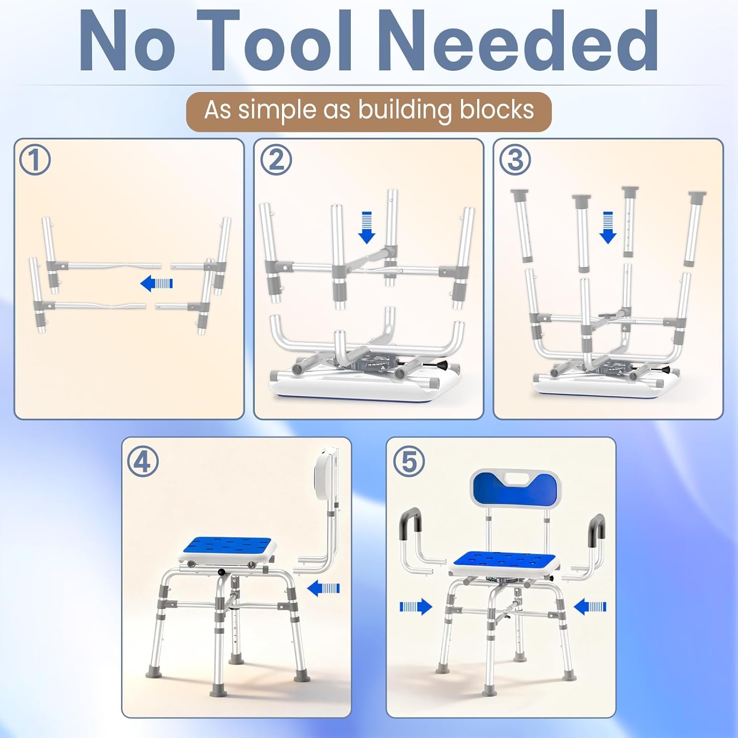Swivel Shower Chair with Arms and Back, 550 LBS Heavy Duty Shower Chair, Handicap Shower Chair for elderly and disabled, Shower Chair for Inside Shower Stall & Bathroom Bath Tub Seats Adjustable Stool Large