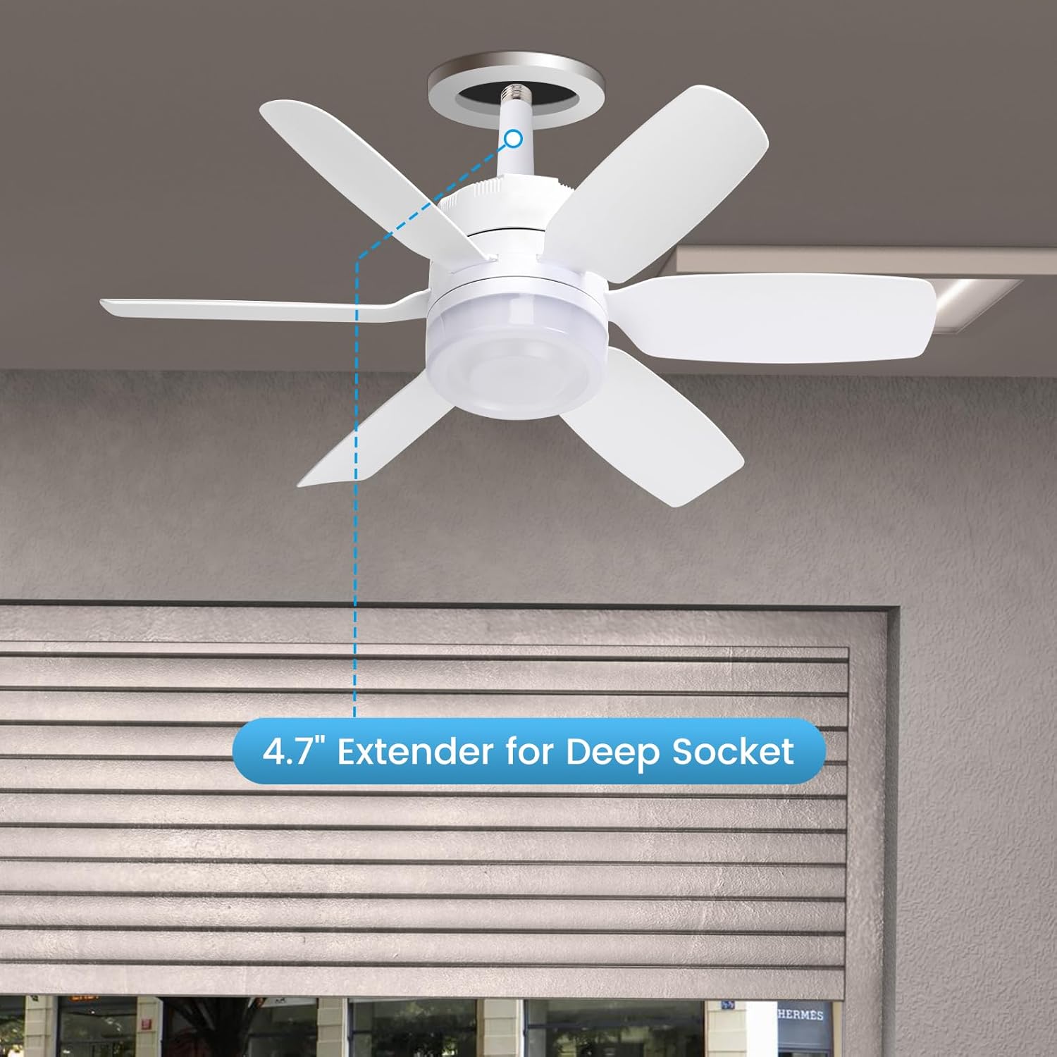 Fanspex 20.5'' Socket Ceiling Fan Light, 5 Fan Speeds with 3 Colors Adjustable Light, 8 Hours Timer (White)