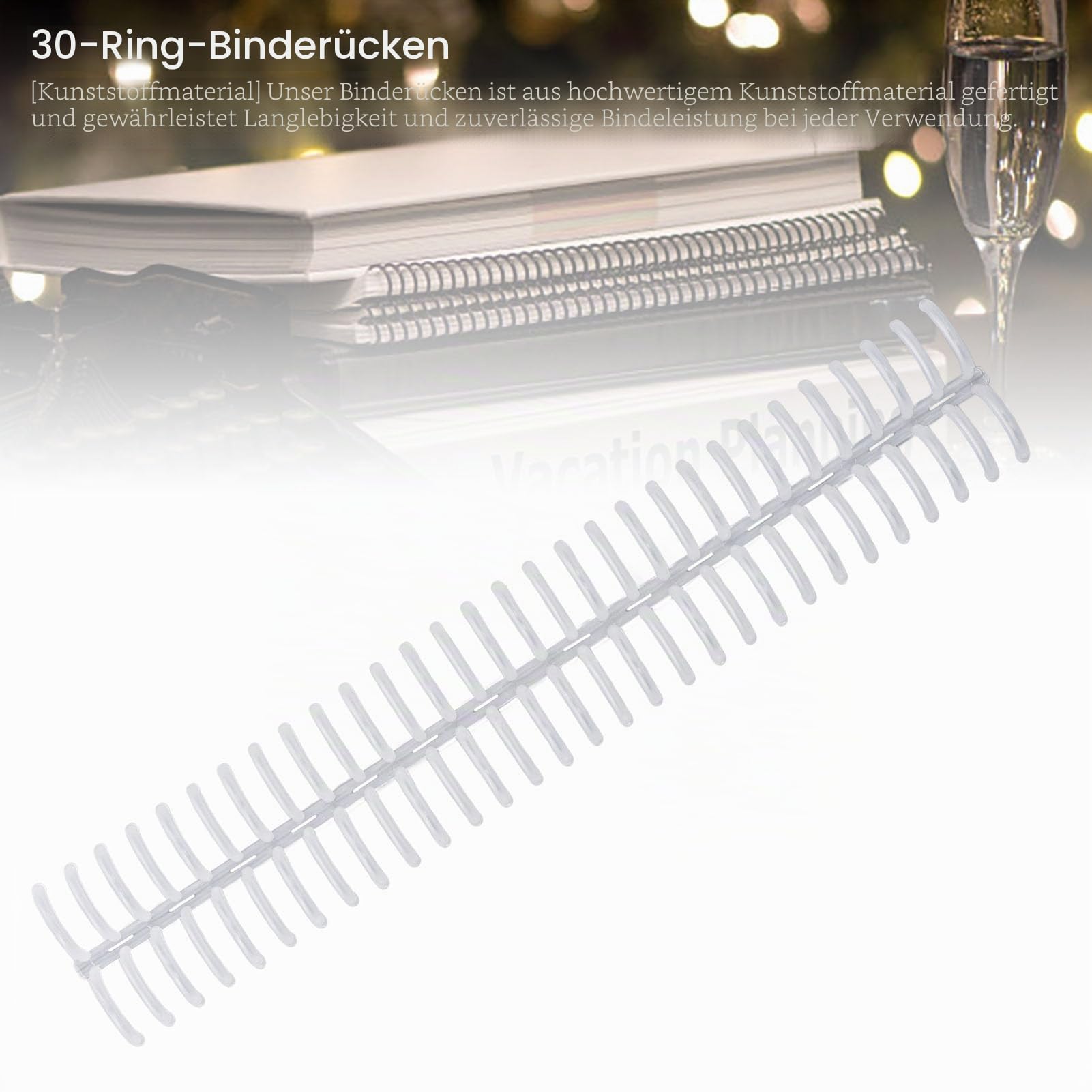 Tissting 10 Stück Kunststoff Binderücken für A4/B5/A5 Papier, 19mm Durchmesser 30 Ringe Spiralbinderücken 150 Blatt Kapazität Selbstschneidende Spiralbindungsspulen Transparent