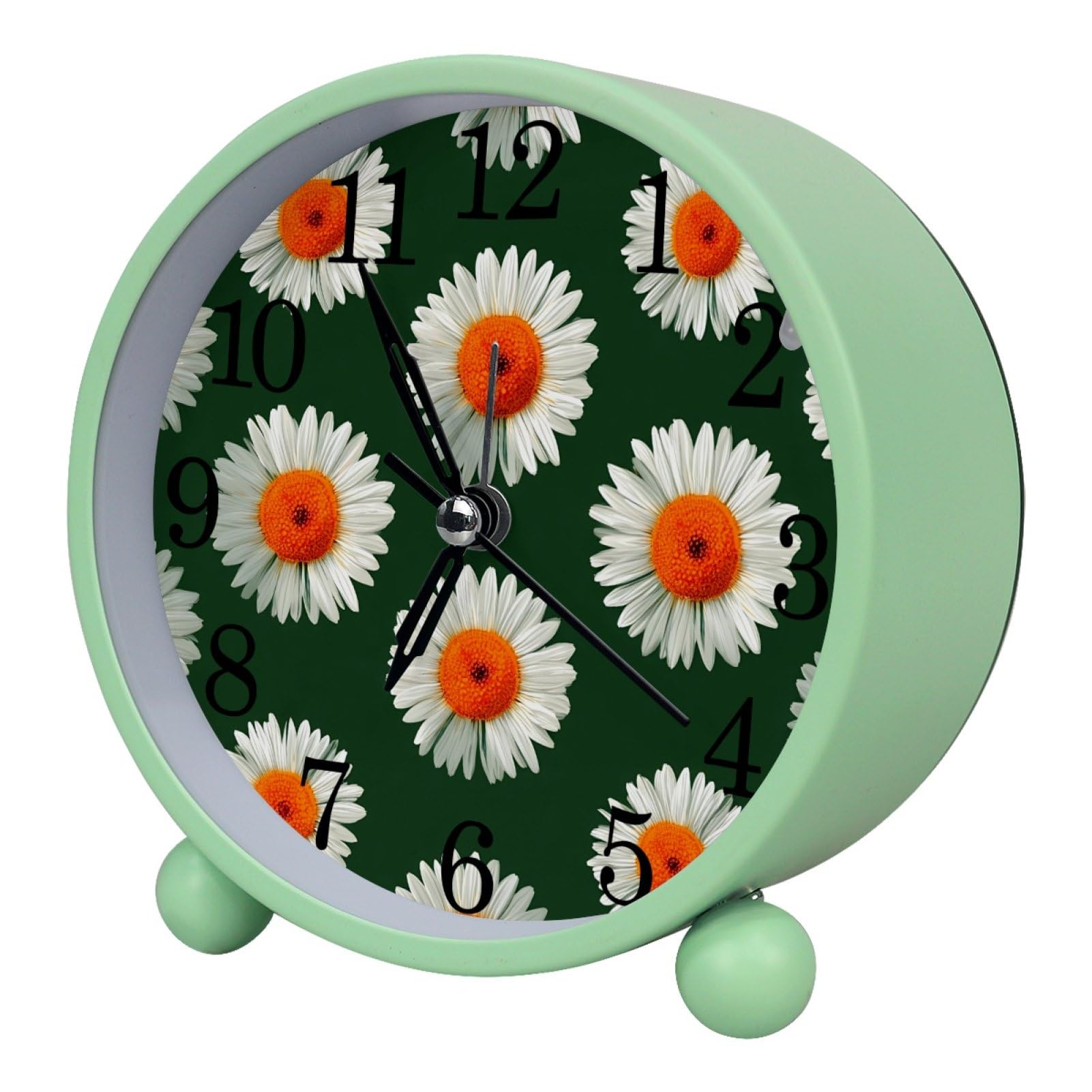etoenbrc Daisies Round Battery Operated Bedside Alarm Clock Non-Ticking Desktop Silent Analog Alarm Clock with Light