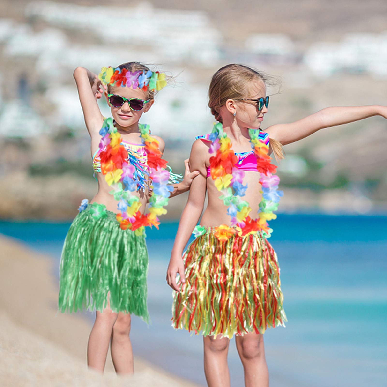 Toyssa Set 12 Gonna di Hula Erba Hawaiana con Ghirlanda Fiori per Donna, per Festa Luau in Spiaggia