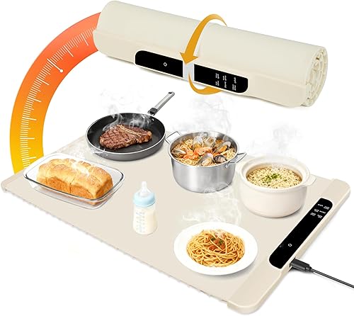 Tapete de calentamiento de alimentos  Bandeja eléctrica de silicona de calentamiento ultrarrápido con 6 modos, rango de 95  a 212 , hoja de