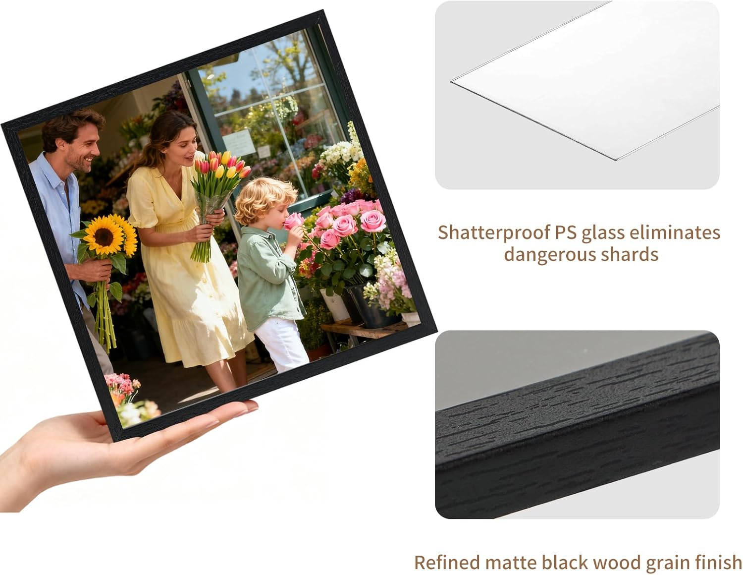 Lyeasw 12x12 Picture Frames Black 12 Pack,Square Matted Wood Grain Lightweight 12 x 12 Photo Frames for Wall Collage and Desk & Home Decor.