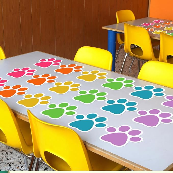 Adhesivos de piso con huellas de patas multicolor 30 piezas 6 pulgadas miniatura 7