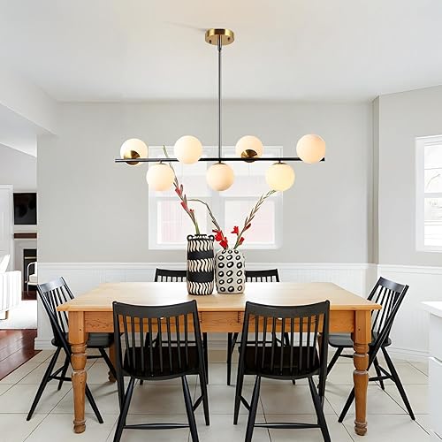 Miniatura 6 de KCO Lighting - Lámparas de araña negras modernas de latón cepillado colgante de globo de cristal para comedor, sala de estar, dormitorio (negro)