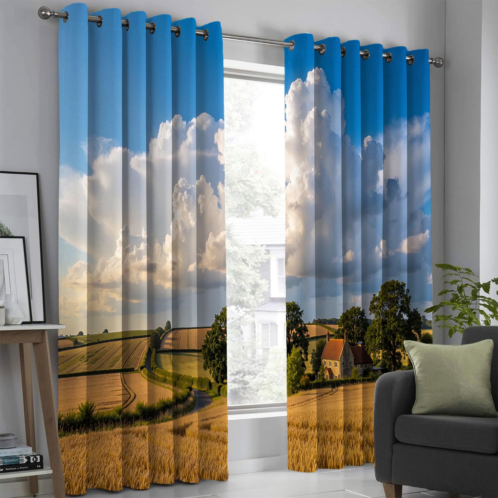 Rideaux occultants en tissu lourd imprimé or et bleu de qualité supérieure