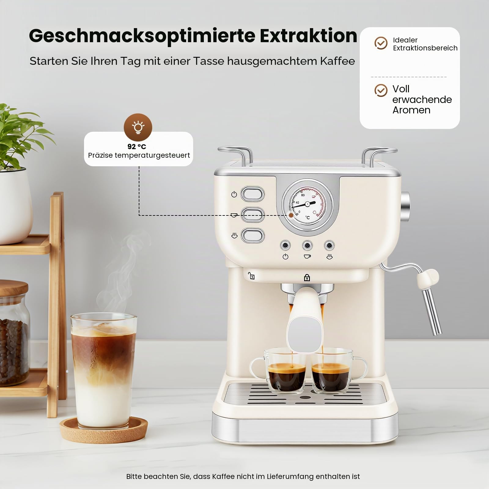 Kaffeemaschine 20Bar, Espressomaschine mit Milchdampfstab 2-in-1 Espresso Siebträgermaschine Espresso-Maschine für Latte und Cappuccino