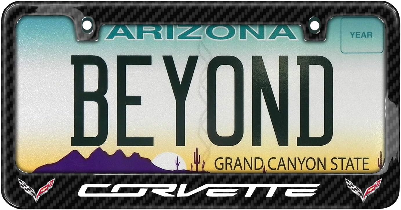 iPick Image Made for Chevrolet Corvette C7 Dual Logo Black Real 3K Carbon Fiber Glossy Finish License Plate Frame