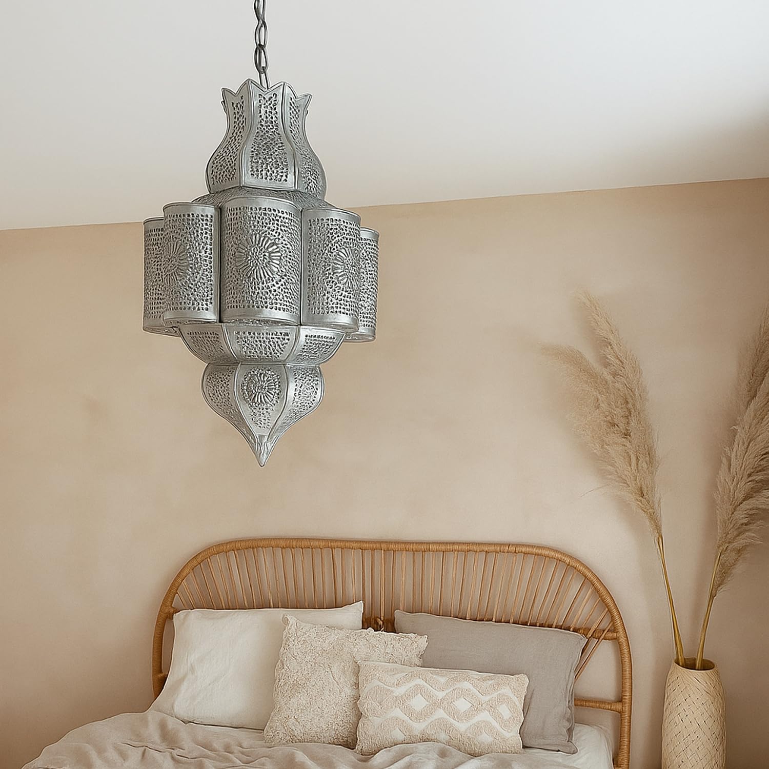 Marokkanische Deckenleuchte Harun Deko aus Metall in Silber 45 cm