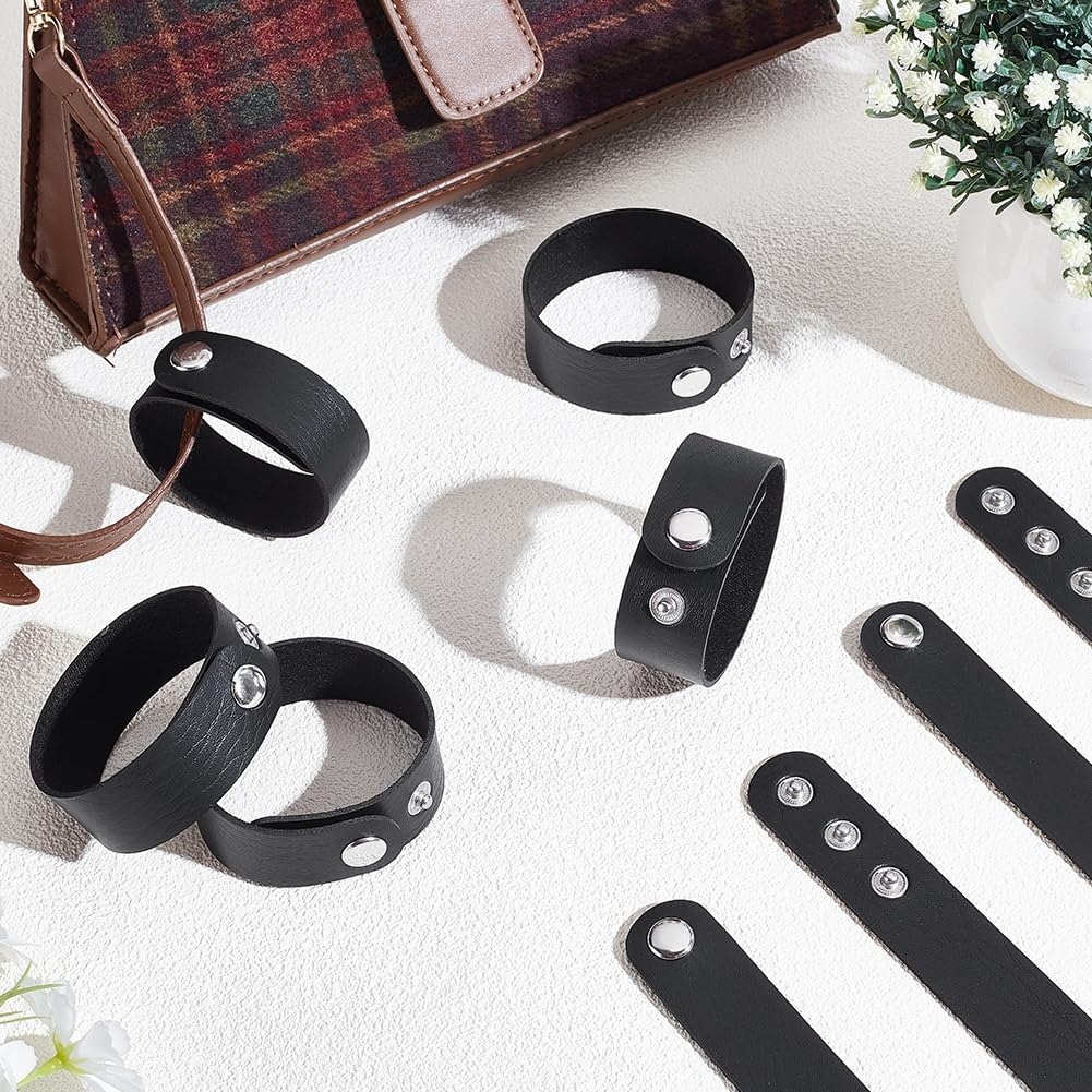 AHANDMAKER 12Pcs Plain Punk Leather Bracelets, Black Snap Bracelets, Blank PU Leather Cuff Wristband DIY Craft Wristbands for DIY Craft Jewelry Making, Customizing Bangle, 9.53x0.98 Inch