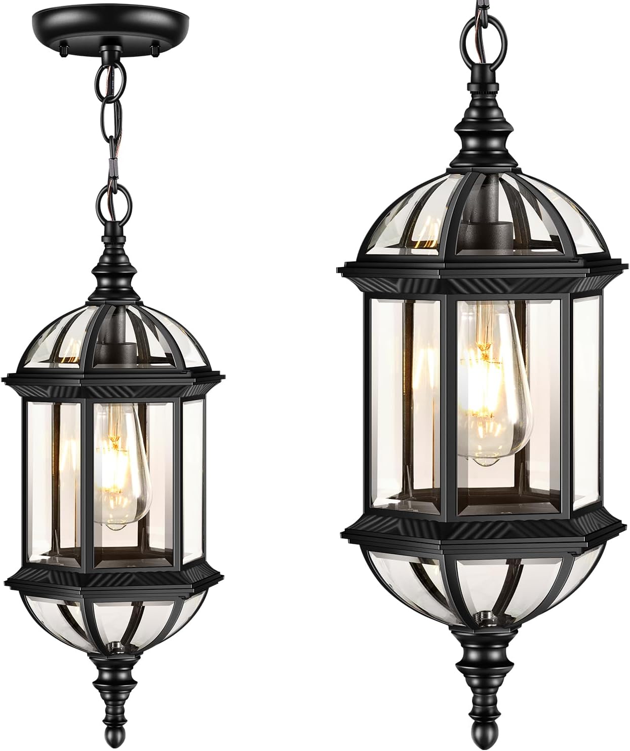 VIANIS 20" Large Outdoor Pendant Light, Black Outdoor Chandelier for Porch with Tempered Beveled Glass, 1-Light Adjustable Outdoor Chandelier for Entryway, Gazebo, Anti-Rust, 100% Aluminum