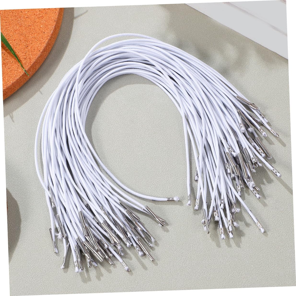 Artibetter 200pcs Stretch Barbed Elastic Cord with Metal Ends Round Elastic Loops for Mask DIY Crafts Bookbinding Party Hats Badge Hanging Flexible Nylon Rubber Strings