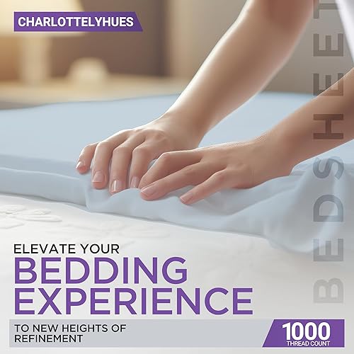 Miniatura 3 de CharlottelyHues Juego de sábanas tamaño Queen de 1000 hilos, súper suave, 100% algodón egipcio, paquete de 4 con bolsillo profundo para colchones de