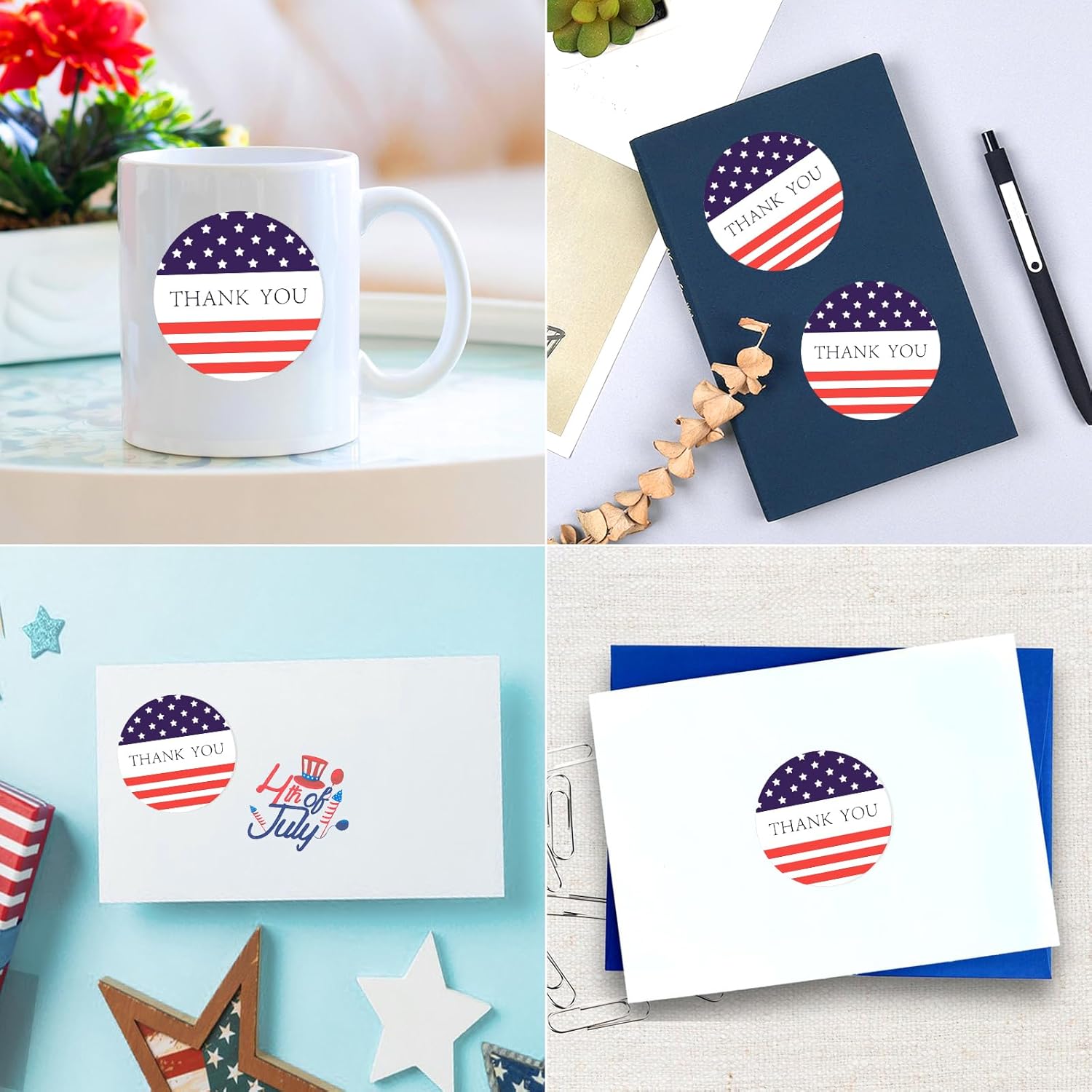 G2PLUS American Thank You Stickers, 500PCS American Flag Stickers, 1 inch Round Thank You Patriotic Gift Sticker, Star American Flag Label Sticker Roll for Envelope Seals - Image 7