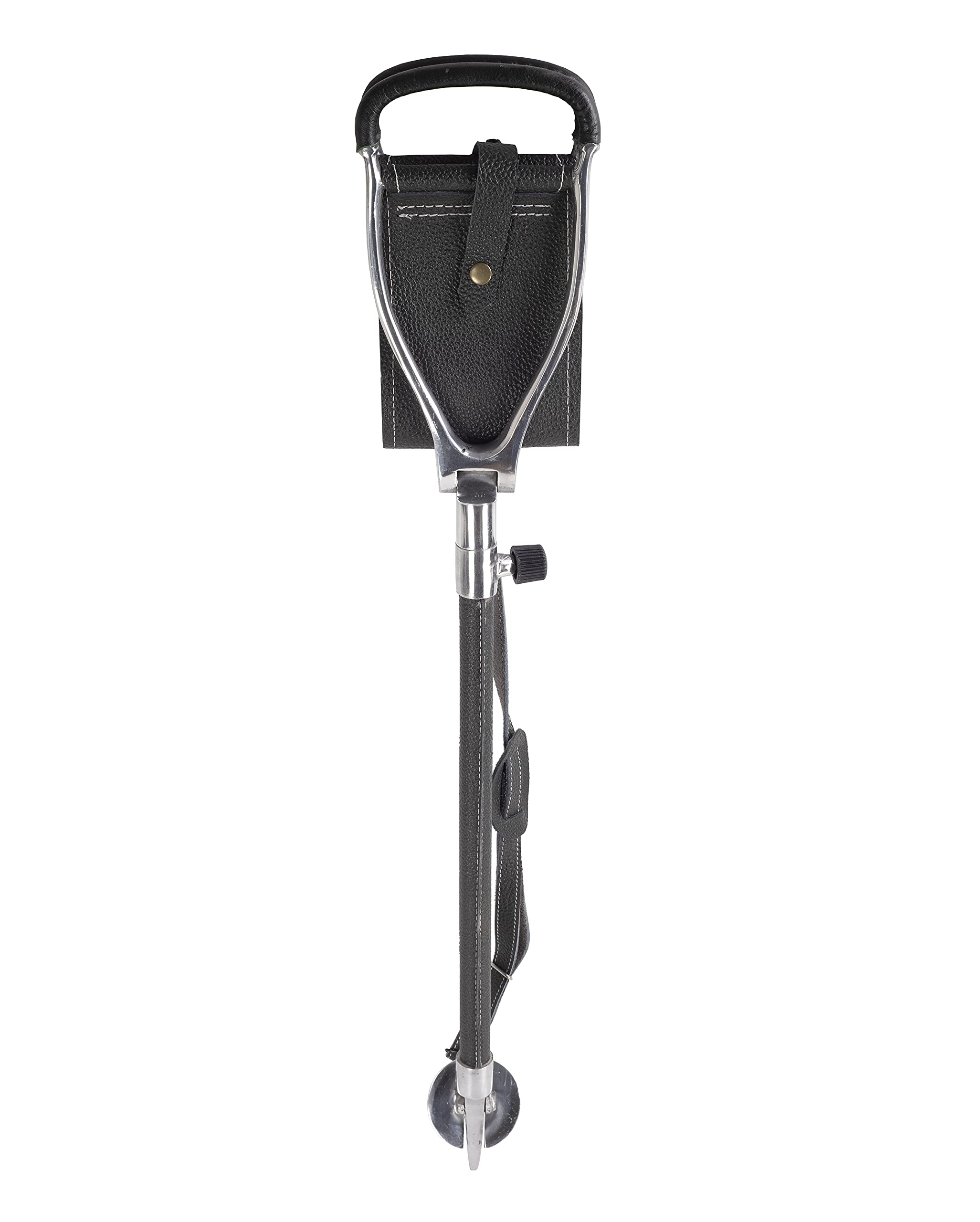 Januel - Canna per sedile rivali - Piedi telescopiche - Seduta in pelle - Piede guainato - Altezza 60-100 cm - Tempo libero Natura Outdoor Camping Caccia Pesca Bushcraft - Nero e Argento - con