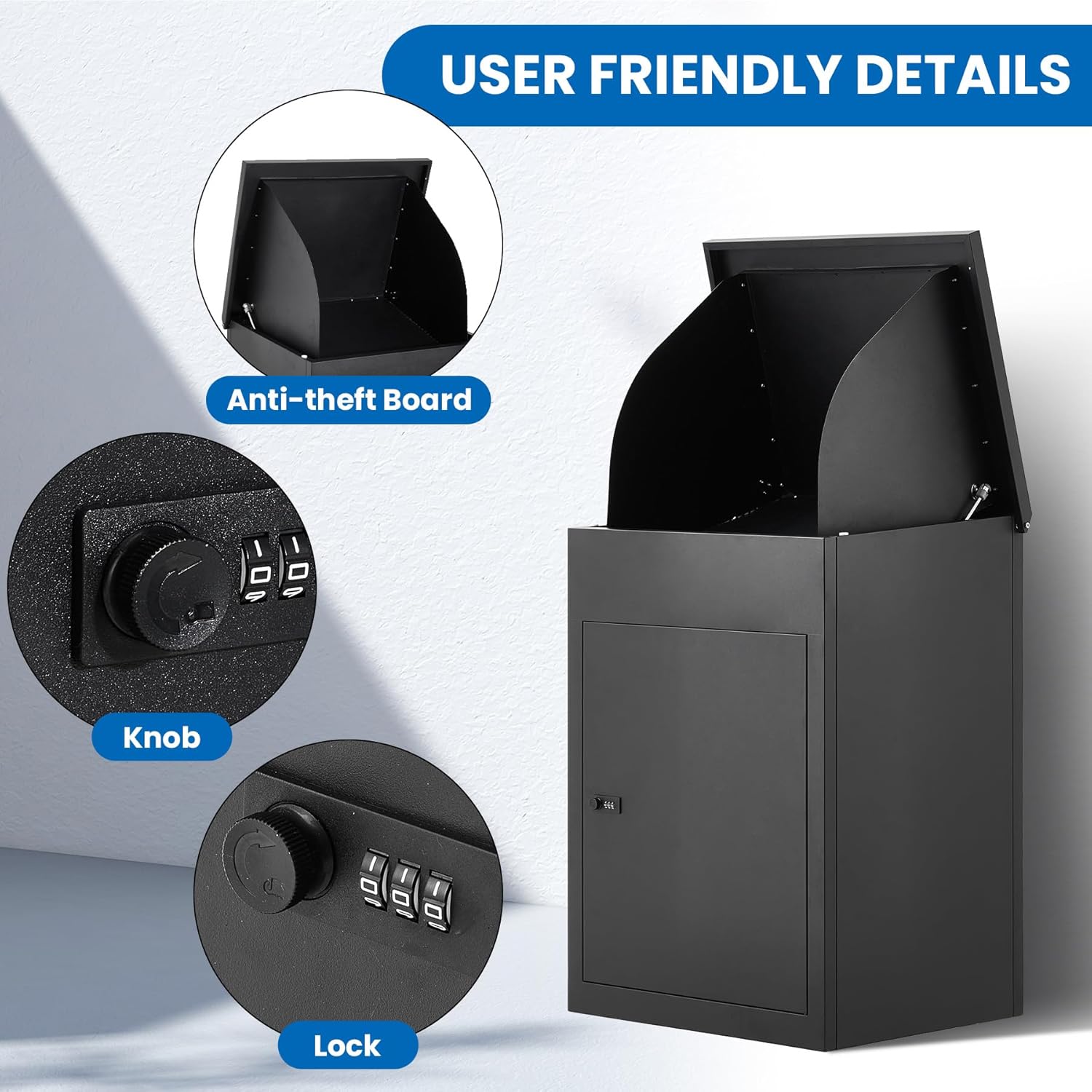 Package Delivery Boxes for Outside, Extra Large Parcel Drop Boxes with Lock, Anti-Theft Galvanized Steel, IPX3 Waterproof Weather Resistant Mailbox for Porch Fence Curbside (23.2"L x 18"W x 43.7"H)