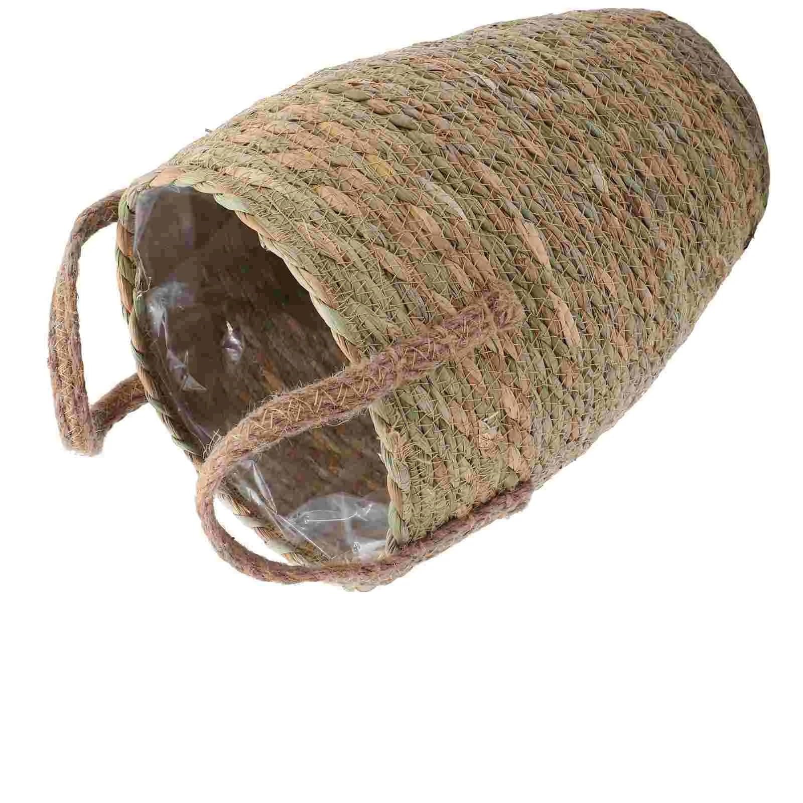 MKYYIOED Rattan Plant Pot Flower Vase Woven Basket Desktop Decor Plant Wicker Baskets Indoor With Liner Khaki Design Planter Child(35X21CM)