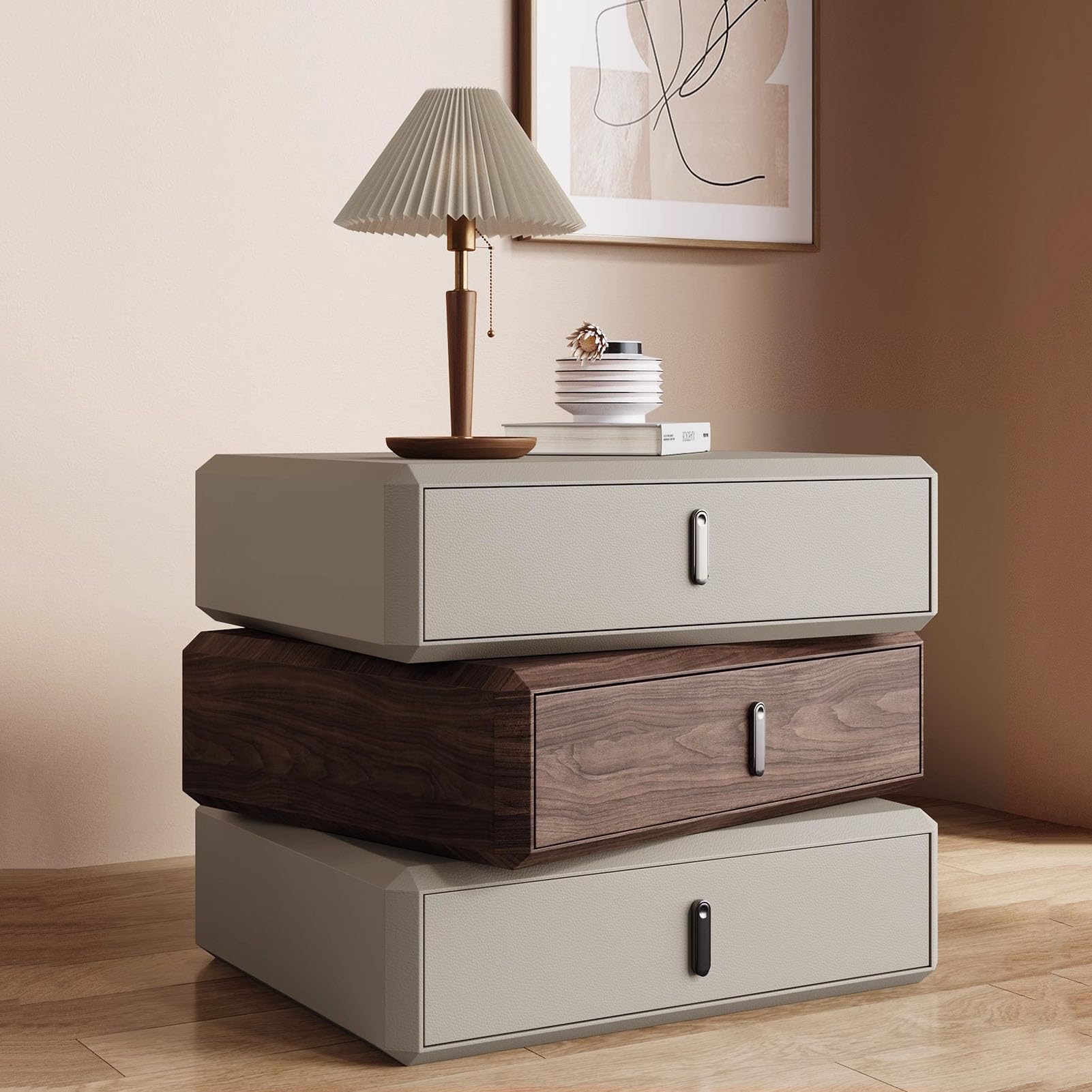 SXZenSpace Modern Rotatable Nightstand,Creative Minimalist Bedside Table Durable Wood Top End Side No Assembly Required for Bedroom,D,45x40x52cm(18x16x20inch)