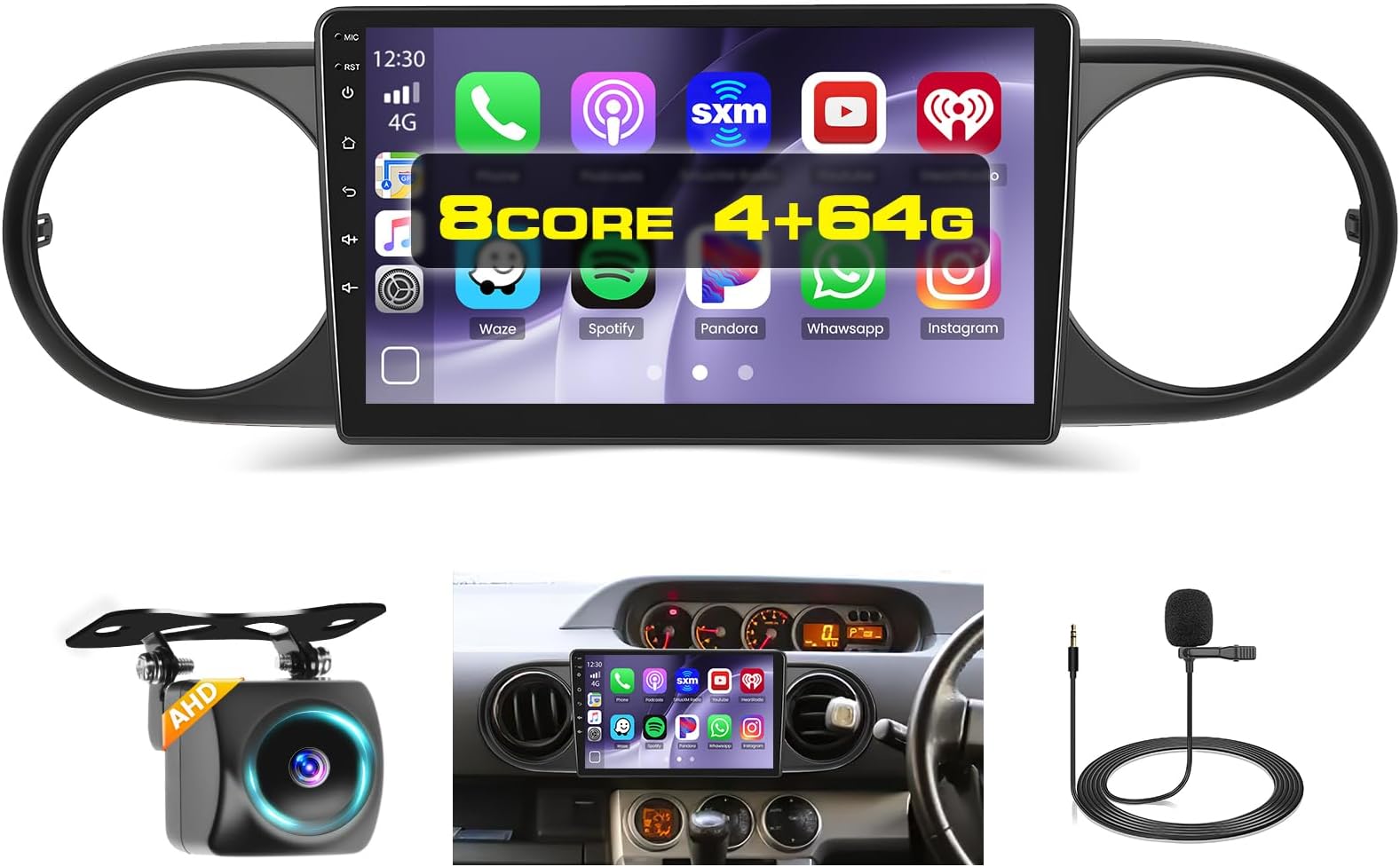[8 Core 4+64G] Android 15 Car Stereo for Toyota Scion xB 2007-2019 with Wireless Carplay&Android Auto, 9 Inch Touchscreen Car Radio with GPS WiFi Bluetooth FM/RDS 32EQ DSP SWC