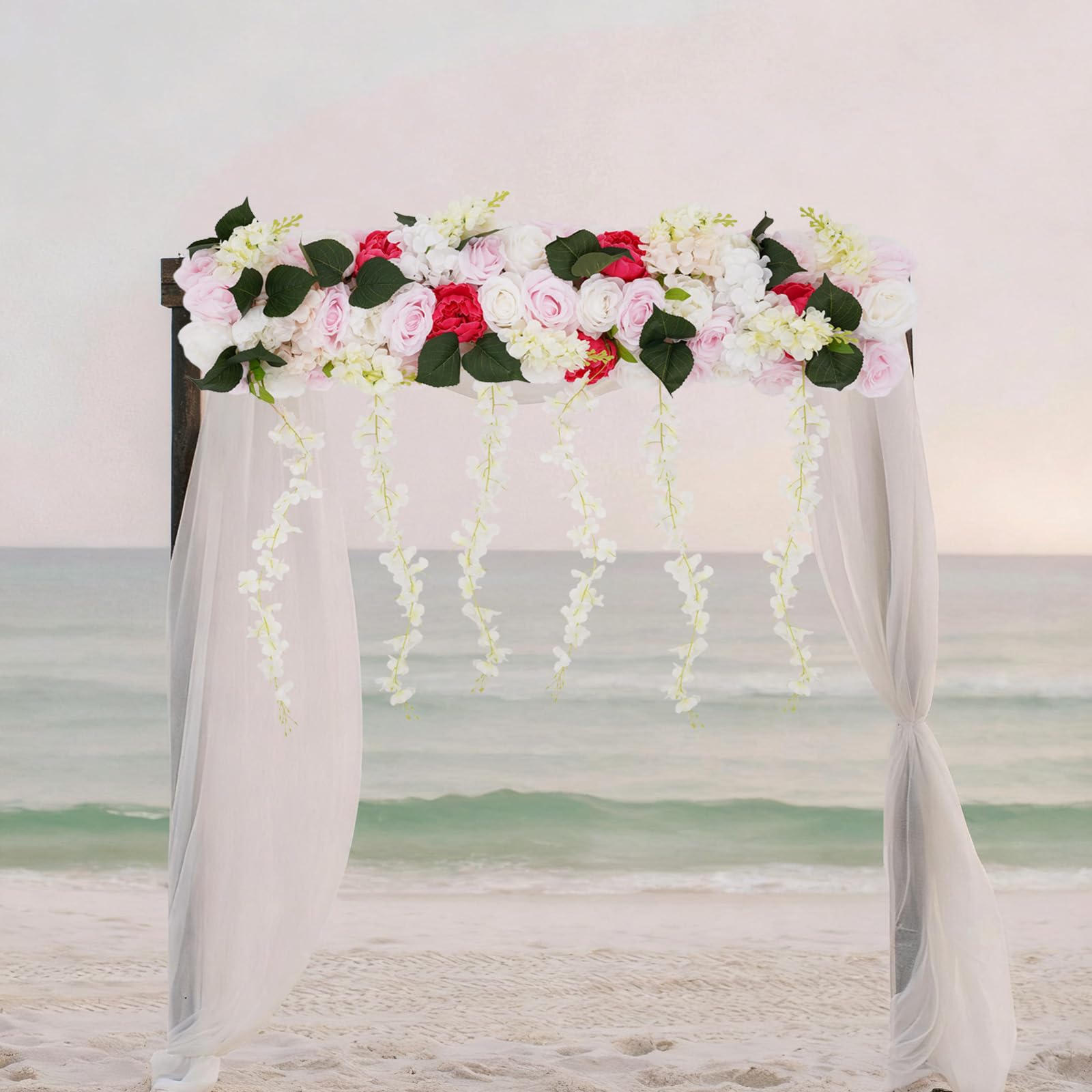 Flores artificiales 3D para pared, 100 x 80 cm, tira de flores artificiales con rosas peonías, decoración de pared fácil de limpiar para balcón, jardín, boda, salón