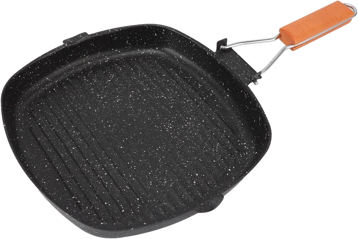 Tyenaza Folding Beech Handle Frying Pan, Square Frying Pan Grill Pan with Nonstick Coating Energy Saving Non-Stick Stripes Steak Special Pan Grilling Pan(28 * 28cm)