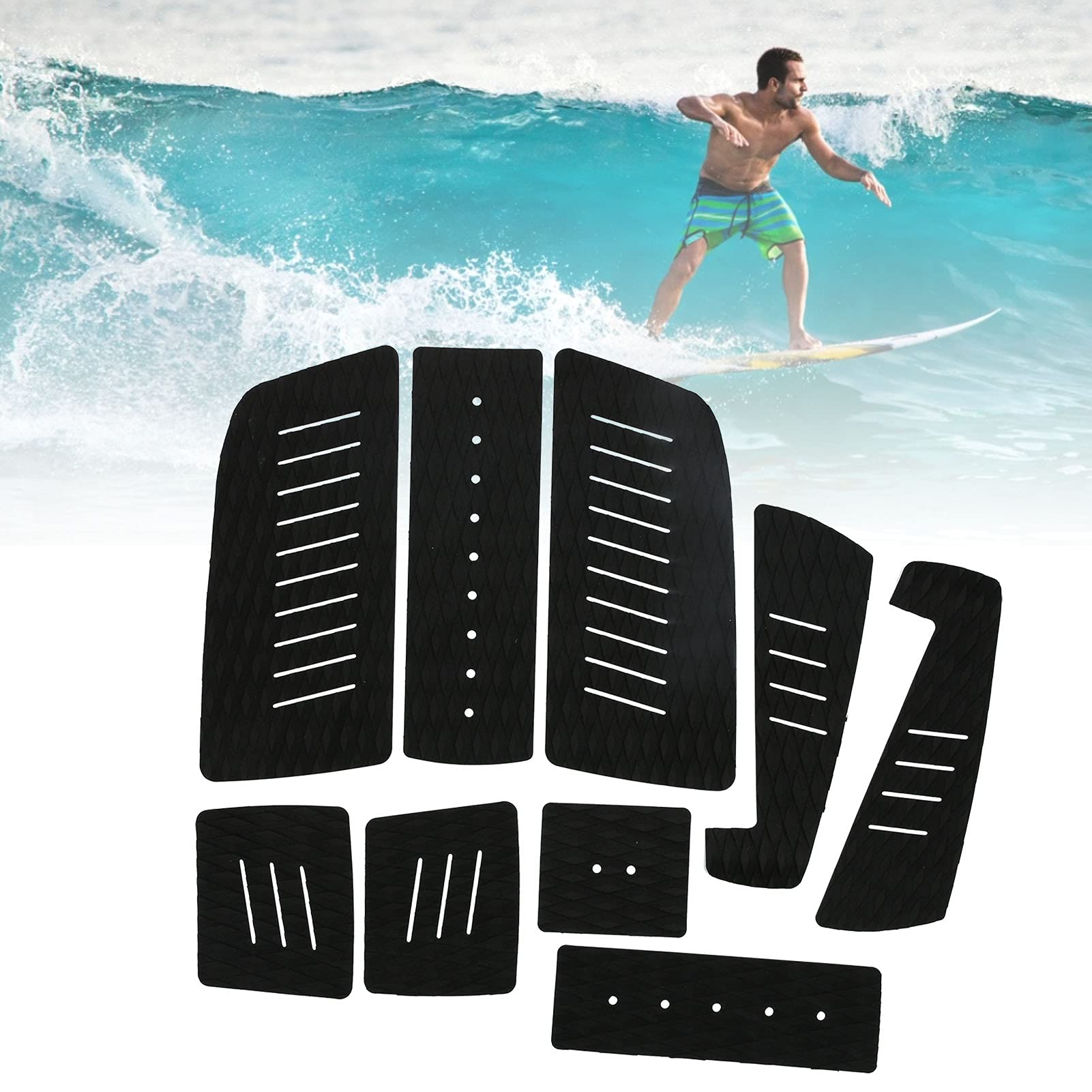 Gavigain Surfboard Traction pad, Deck Traction Pad Surf Tail Pad Mat Nonslip Surfboard Mat surf Traction pad for Longboard Paddle Board (Black)