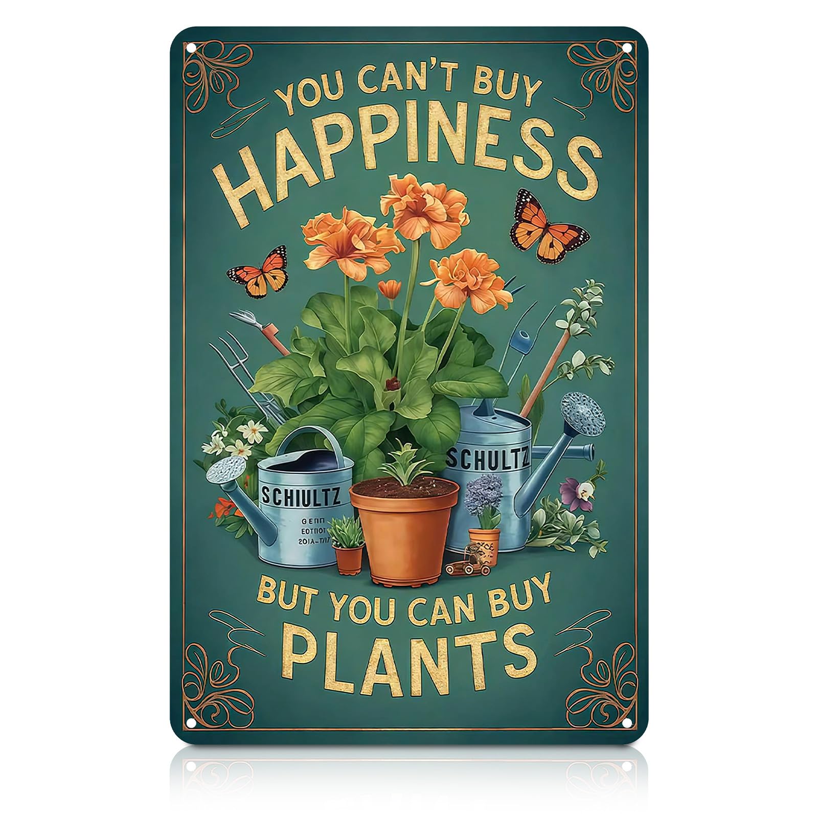 Garden Decor, Metal Signs & Plaques, Vintage Wall Art, "YOU CAN'T BUY HAPPINESS BUT YOU CAN BUY PLANTS", Funny Garden Accessories for Outside Home Gardening Greenhouse Yard, 11.8 × 7.9 in