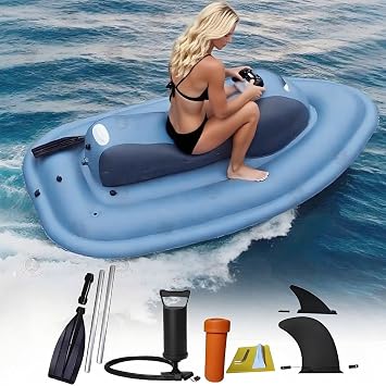Upgraded 2-Person Inflatable Jet Boat,Electric Water Surf Boat 500W & 700W Brushless Electric Motor, Foldable Inflatable Watercraft with 16A Thruster for Lake River & Beach Fun