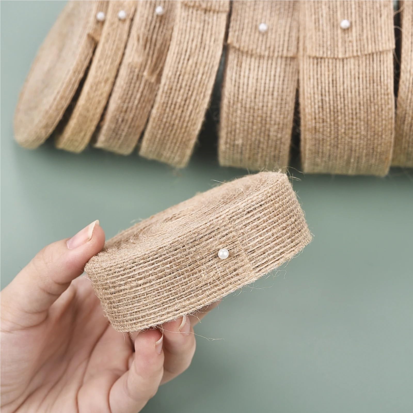 wstążka jutowa, Wstążka jutowa 0,6-5 cm na 10 m do dekoracji ślubnych(5cm)
