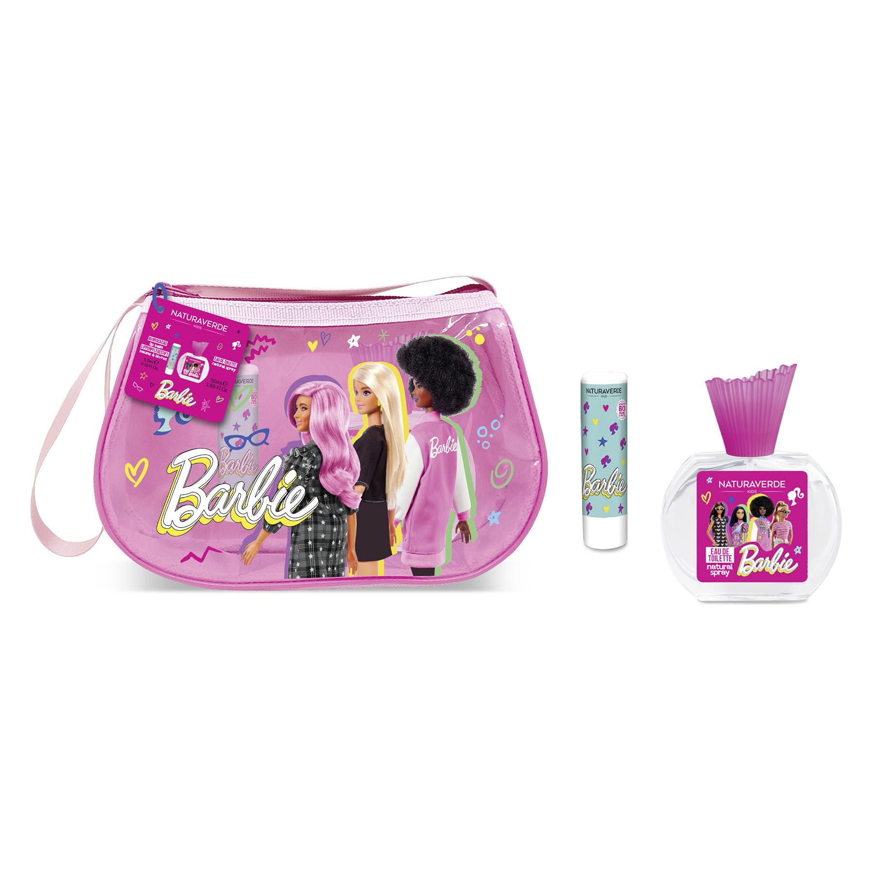 Naturaverde | Kids - Barbie Gift Set, Profumo 50 ml, Burrocacao alla Fragola 5,7 l & Borsetta Barbie