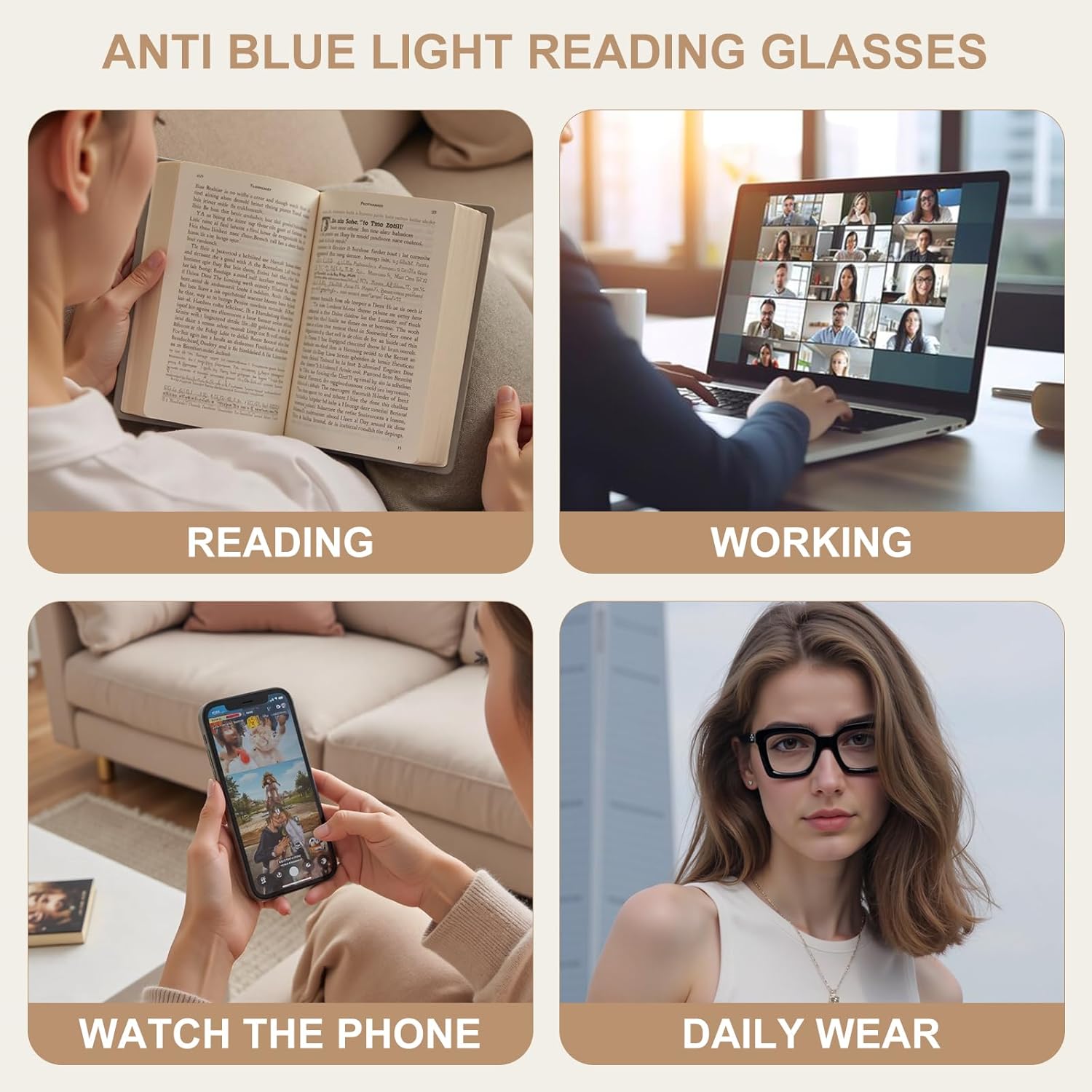 Reading Glasses for Men Women, 2 Pairs Quality Blue Light Readers Spring Hinge - Image 8