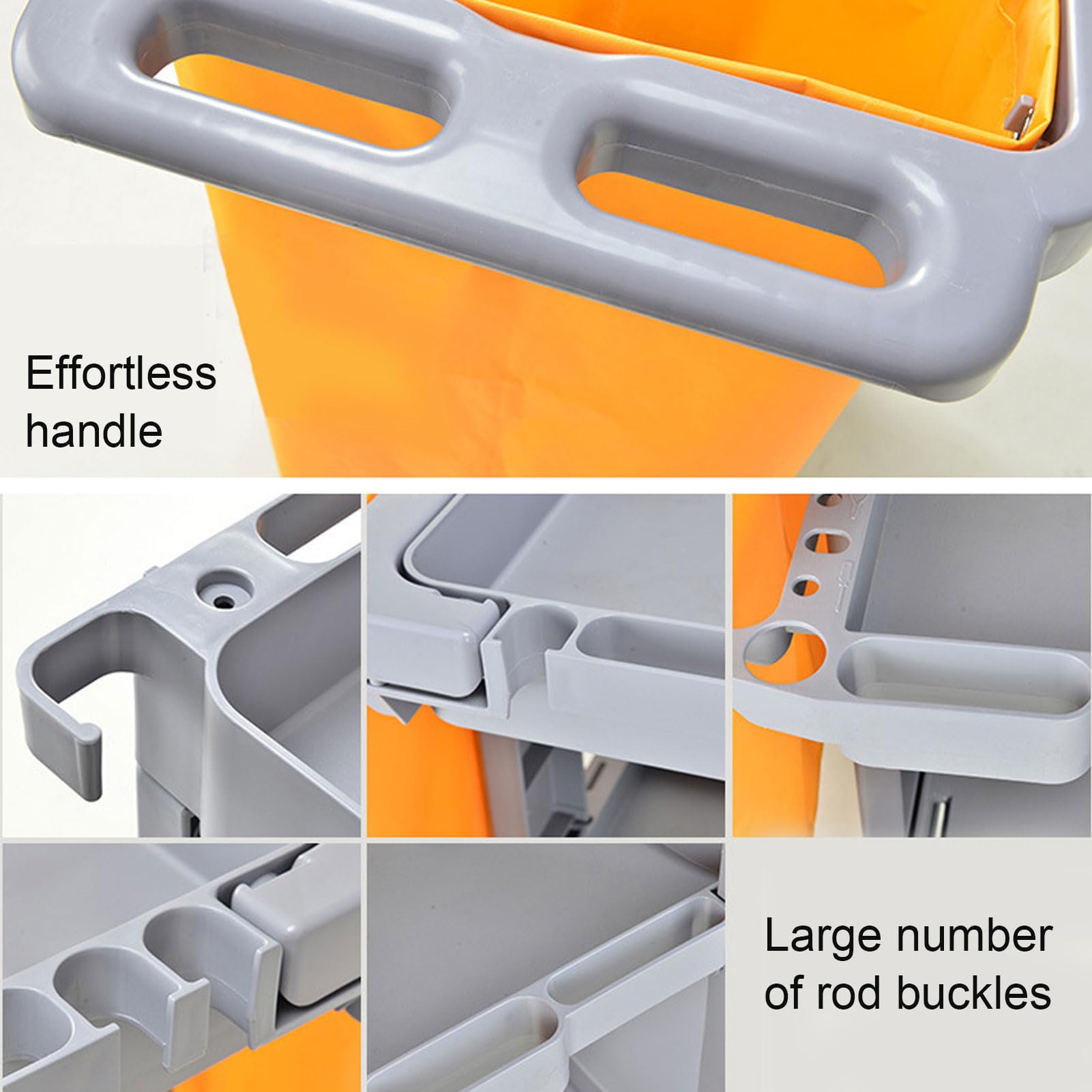 Carrello per Pulizie Carrello per Pulizia Commerciale Multifunzionale Grigio per Hotel Aeroporti Facile da Spostare in Plastica a 3 Livelli